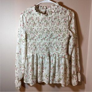 Miami Floral Smocked Blouse - White and Pink